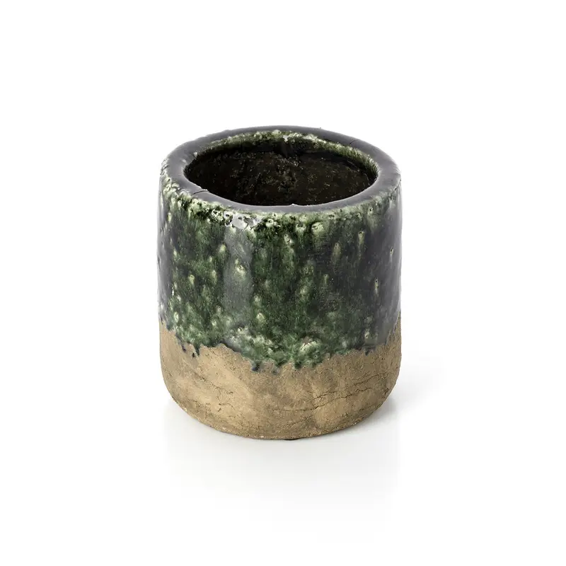 Cache-pot en grès vert M